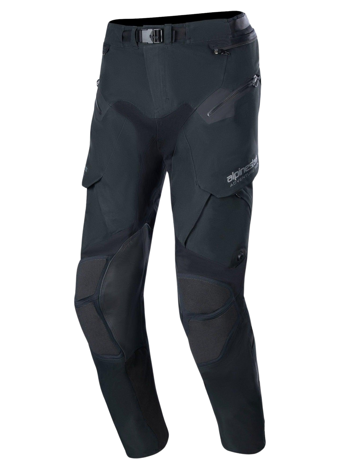 Alpinestars Boulder 3L GORE-TEX Pants - Comprimento Curto, calças de motociclismo de aventura pretas, painéis reforçados nos joelhos e coxas, múltiplos bolsos com fecho de correr, fivela magnética na cintura e tecido texturizado durável para proteção impermeável