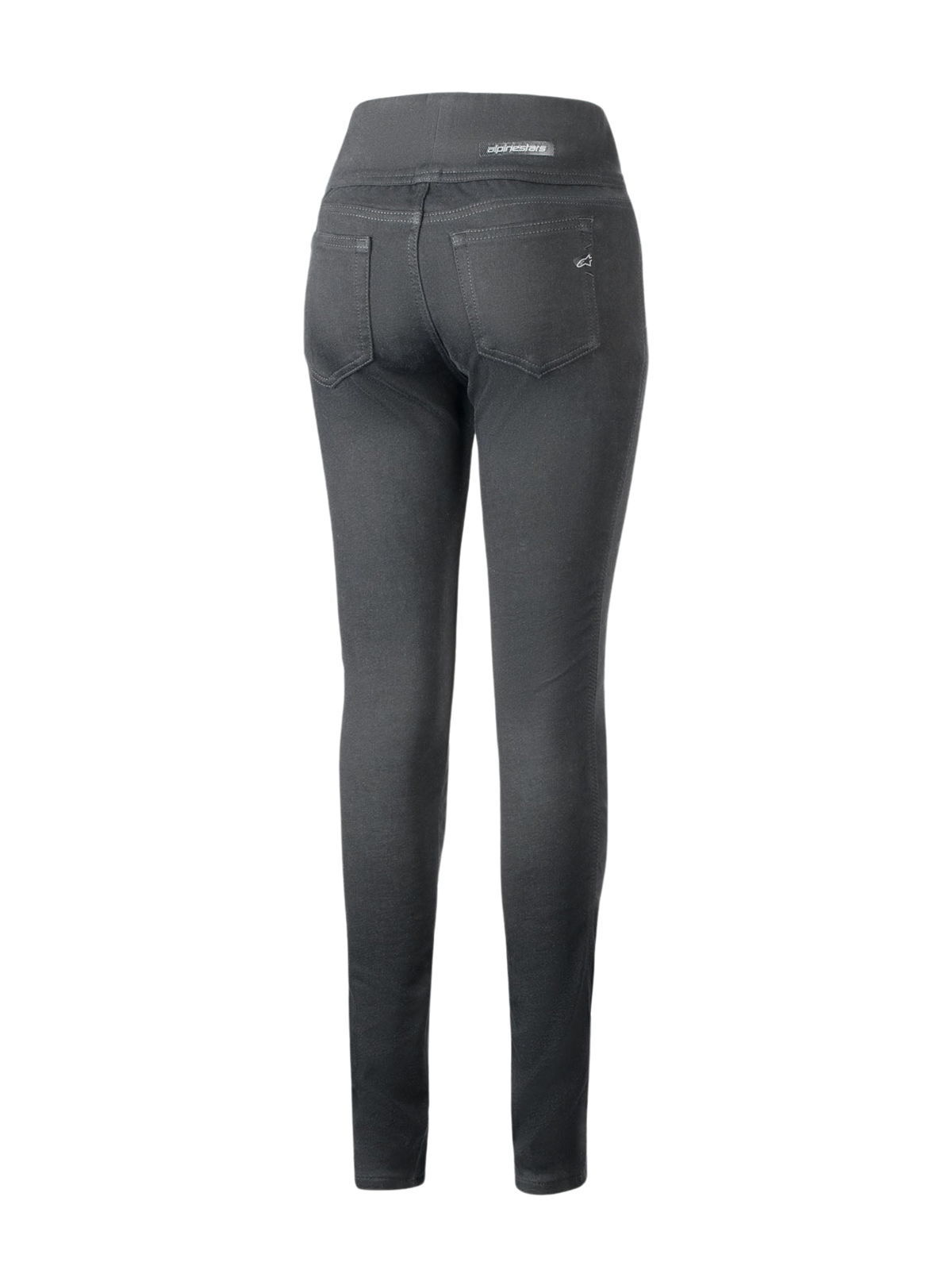 Alpinestars Shuri Women Leggings Summer, preto, vista traseira de leggings de motociclismo de corte ajustado, com design de cintura alta, dois bolsos traseiros e logótipo Alpinestars subtil no bolso e na cintura