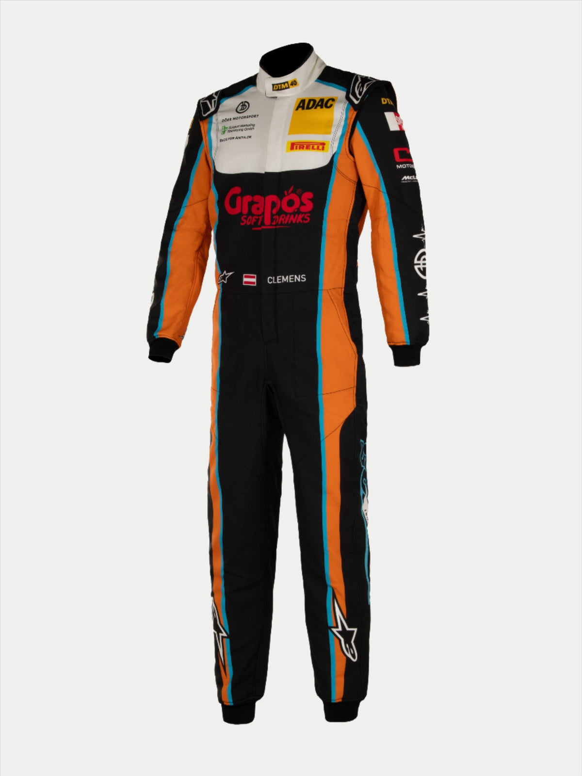 Alpinestars Tech Vision V3 Adjusted Length Custom Suit, FIA Auto Racing Suit, Black and Orange, fire-retardant Nomex.