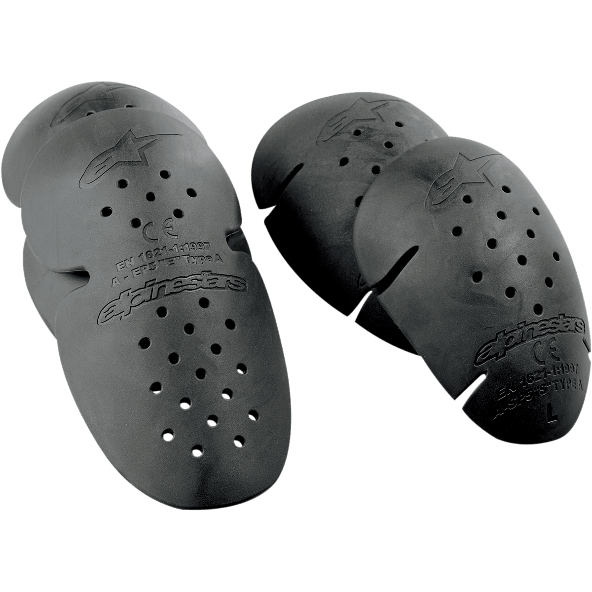 Alpinestars Bio Armor Shoulder and Elbow Guards, protetores de ombros e cotovelos para motociclismo, pretos, conjunto de quatro peças com orifícios de ventilação perfurados, logótipo de estrela em relevo e marcações de certificação CE