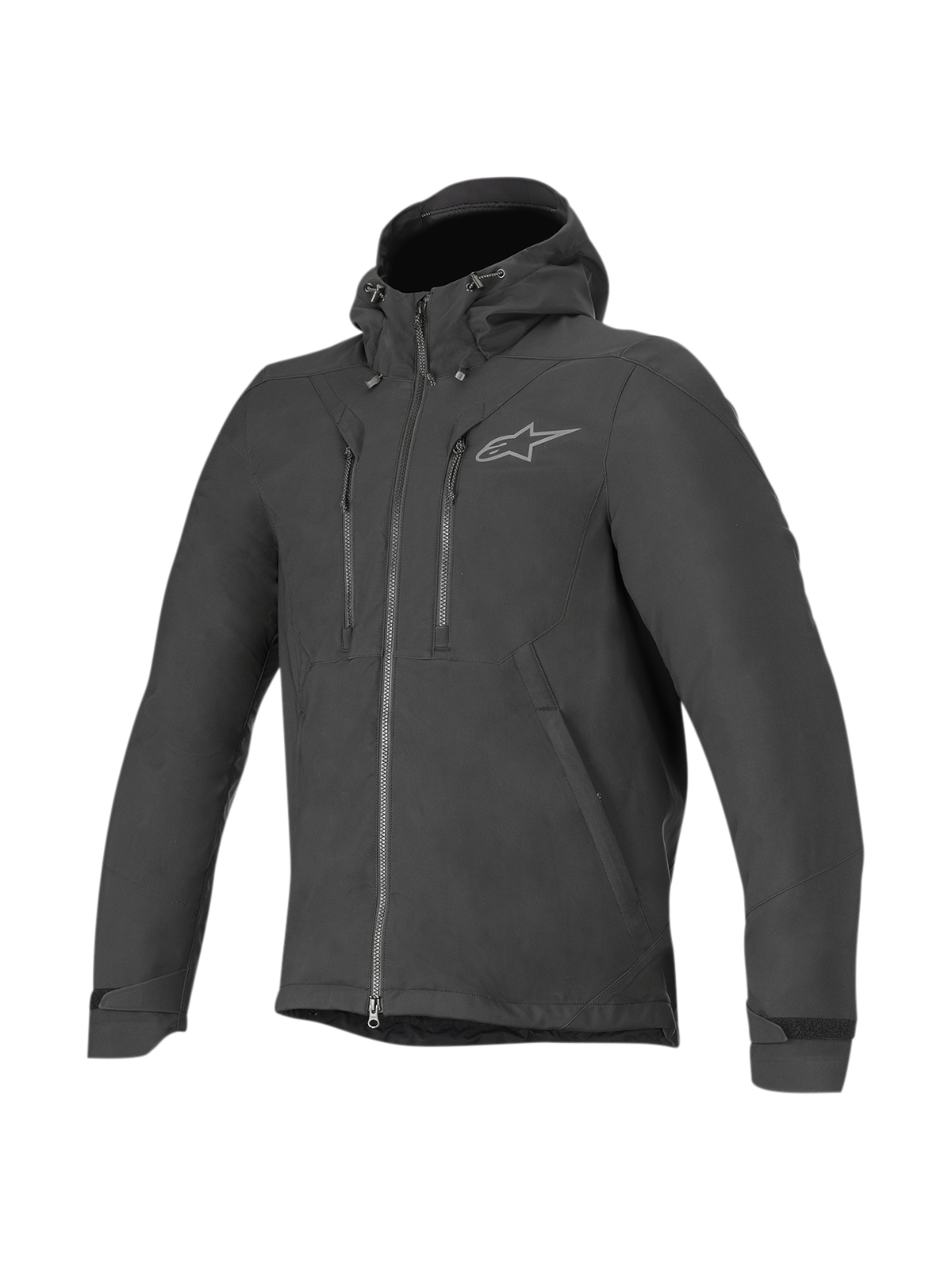 Alpinestars Jaqueta Domino Tech, casaco de moto urbano para homem, preto, softshell resistente à água com capuz fixo e proteção certificada CE