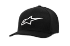 Alpinestars Ageless Curve Hat, boné de basebol preto com logótipo de estrela branco bordado em 3D, pala curva, coroa estruturada, tecido de sarja, vestuário desportivo casual de motorsport