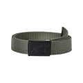 Alpinestars Ageless Web Belt, verde militar e preto, com uma tira de polipropileno tecida e uma fivela de metal preta com logótipo de estrela em baixo relevo, acessório de moda desportiva casual