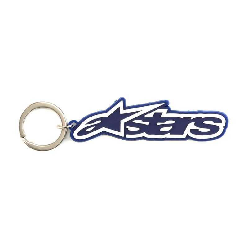 Alpinestars Blaze Key Fob, porta-chaves em borracha 3D, azul e branco com logótipo 'Astars', anel de pressão de metal, acessório resistente e desportivo