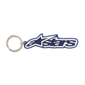 Alpinestars Blaze Key Fob, porta-chaves desportivo, azul e branco, construção em borracha 3D com logótipo da marca e anel de metal, acessório inspirado no desporto motorizado.