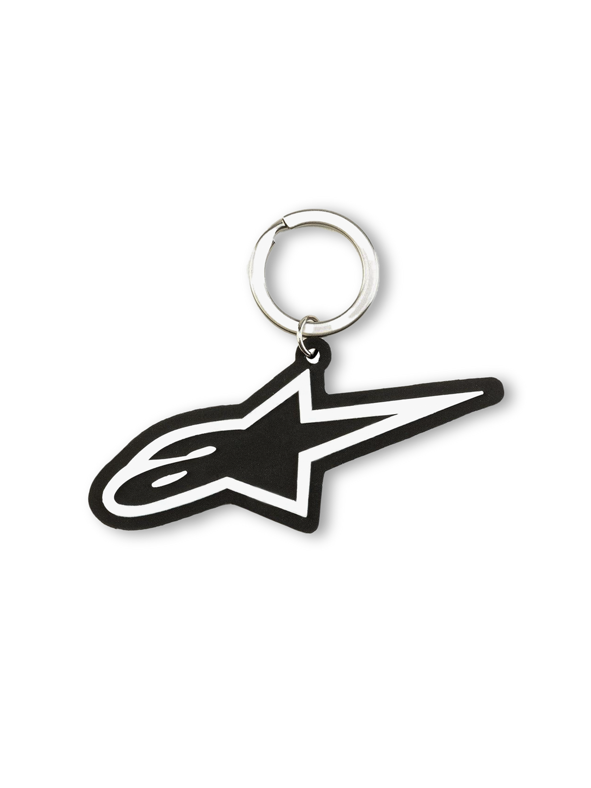 Alpinestars Porta-chaves Ageless, porta-chaves desportivo, preto e branco, borracha 3D com anel de pressão em metal e logótipo Blaze