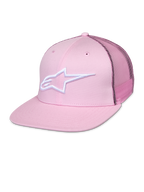 Alpinestars Corp Trucker Cap, Pink Snapback Hat with White Star Logo, Mesh Back Panels, Structured Six-Panel Design with Ventilation Eyelets