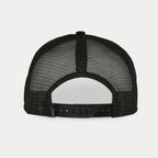 Boné Alpinestars Corp Trucker, Military Black, vista traseira com painéis em malha preta e fecho snapback ajustável, pequena etiqueta tecida com logótipo, acessório casual inspirado no desporto motorizado