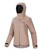 Alpinestars Stella A-Dura Rain Jacket, casaco de chuva de ciclismo para mulher, castanho claro, design com capuz com fecho de correr frontal e aba de proteção, punhos ajustáveis com velcro preto, com um pequeno logótipo no peito, material de performance impermeável e respirável para a prática de MTB