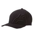 Alpinestars Corp Shift 2 Curved Bill Hat, boné de basebol preto, bordado plano tonal no painel frontal esquerdo, pala curva, construção de seis painéis com ilhós de ventilação, estilo casual inspirado no desporto motorizado