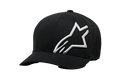 Alpinestars Corp Shift 2 Curved Bill Hat, boné de beisebol preto, logótipo branco grande bordado no painel frontal esquerdo, pala curva, acessório de cabeça sportswear Flexfit