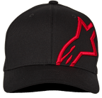 Alpinestars Corp Shift 2 Curved Brim, Baseball Cap, Black with Red embroidery, flat Astars logo on front left panel, casual motorsport headwear