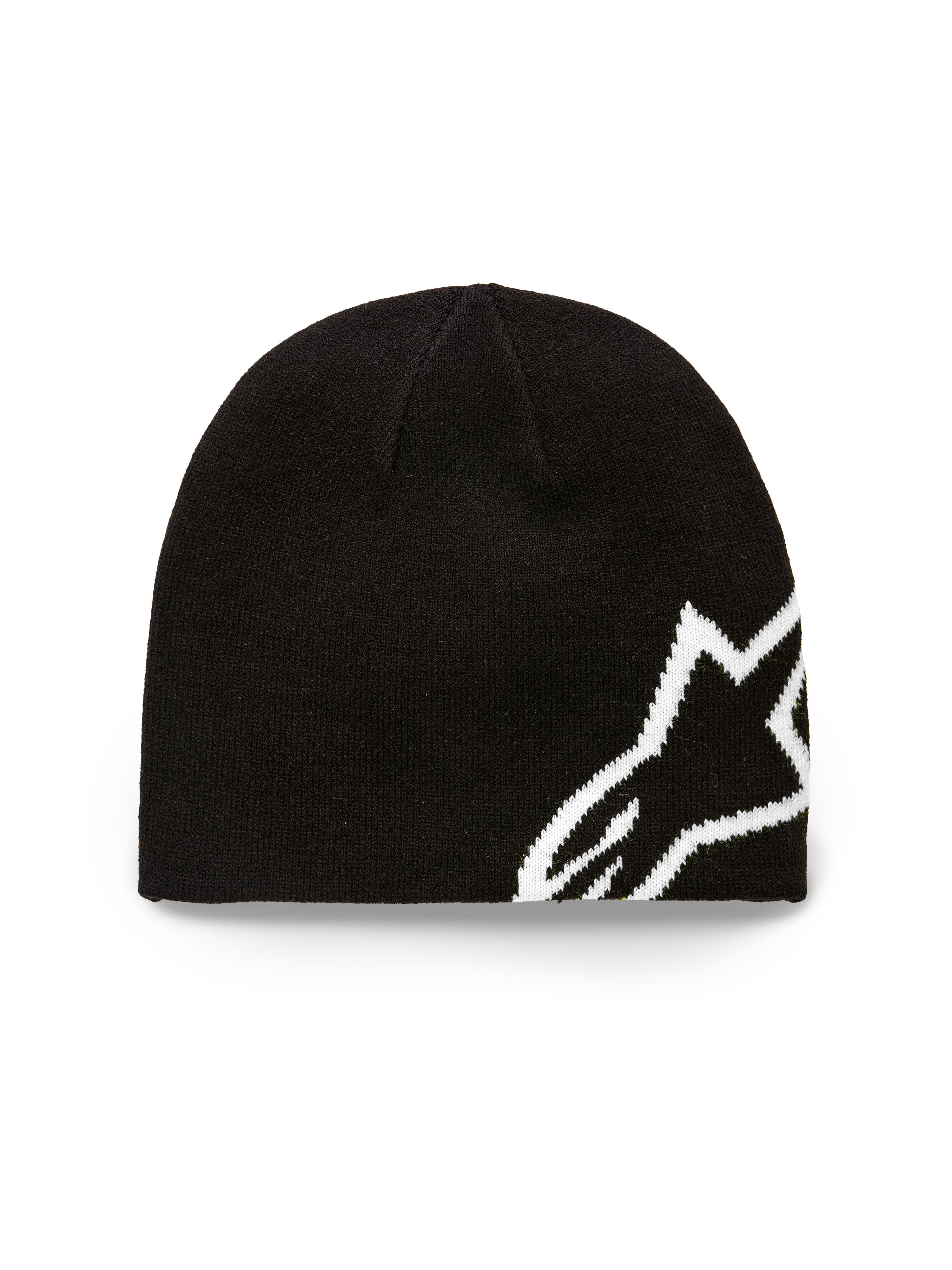 Alpinestars Corp Shift Beanie, gorro de malha preto, logótipo Alpinestars grande em jacquard branco, construção em malha jersey tricotada, acessório de cabeça casual inspirado no desporto motorizado