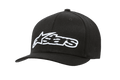 Alpinestars Blaze Flexfit Hat, boné de basebol preto com logótipo bordado em 3D a branco, pala curva, estrutura de seis painéis com ilhós de ventilação, acessório casual de motorsport