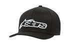 Alpinestars Blaze Flexfit Hat, boné de basebol preto com logótipo bordado em 3D a branco, pala curva, estrutura de seis painéis com ilhós de ventilação, acessório casual de motorsport