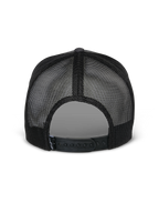 Boné Alpinestars Flag Snapback, vista traseira, Charcoal Heather Black, com painéis de malha preta respirável e fecho snapback ajustável, acessório de cabeça casual inspirado no desporto motorizado