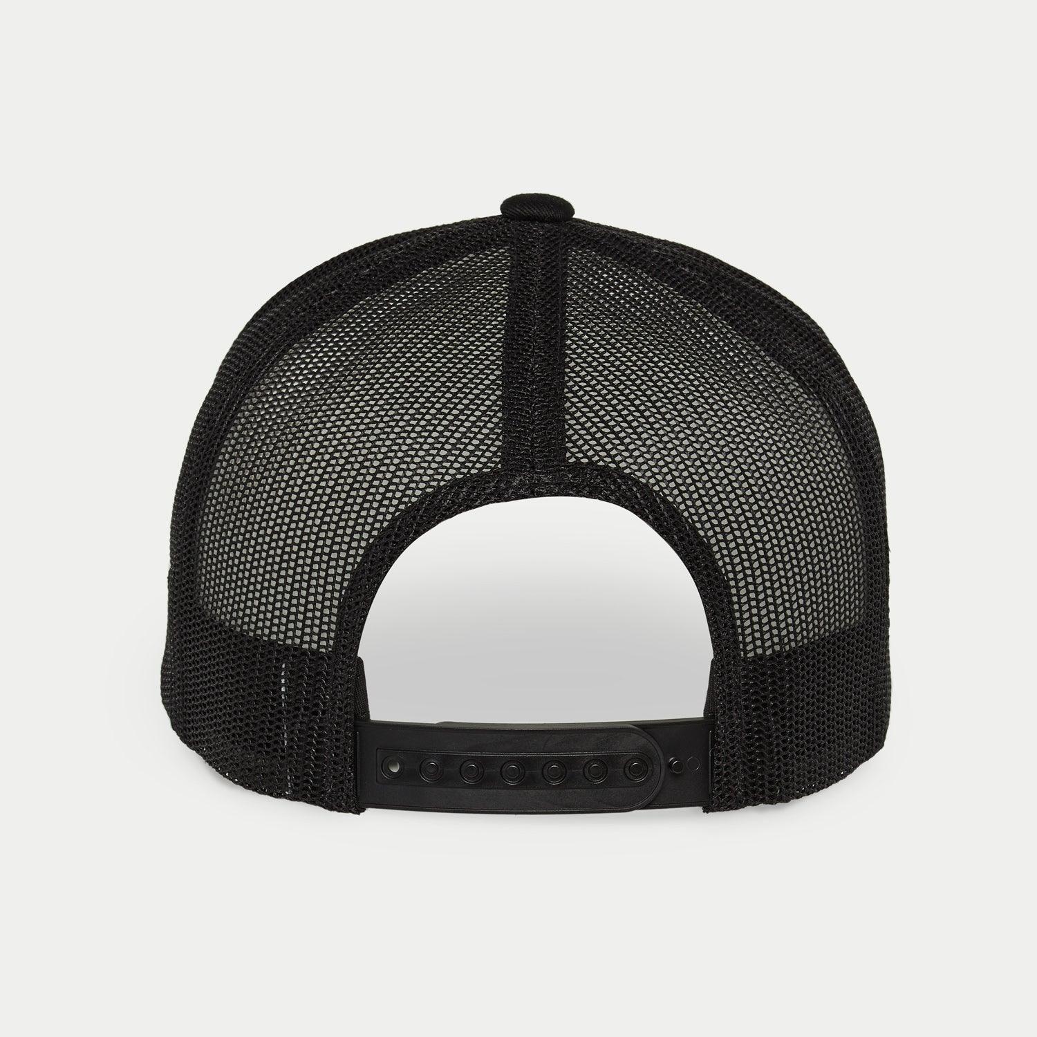 Alpinestars Flag Snapback Hat, Military Black, back view featuring black stretch mesh panels and adjustable plastic snapback closure, casual streetwear accessory