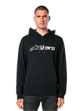 Alpinestars Blaze V3 Hoodie, preto com logótipo branco, estilo streetwear casual, com bolso canguru frontal e capuz com cordões, vestido por um homem, design moderno inspirado no desporto motorizado