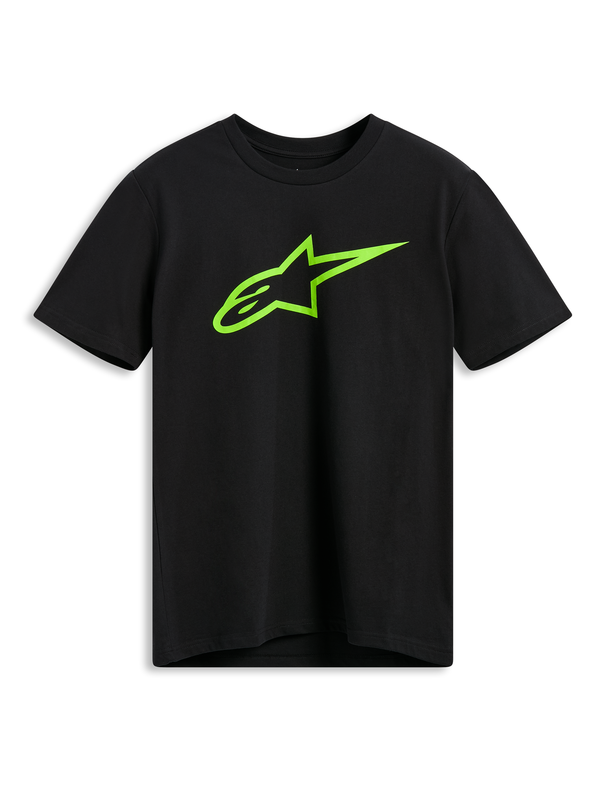 Alpinestars Ageless 2.0 CSF Tee, Short Sleeve T-Shirt, Black, Lime Green Alpinestars Astar Logo, Casual Motorsport Streetwear