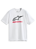 Alpinestars Always 2.0 CSF Tee, t-shirt de manga curta, branca, logótipo Astars com contorno preto e grafismo Alpinestars vermelho, vestuário desportivo casual de desportos motorizados