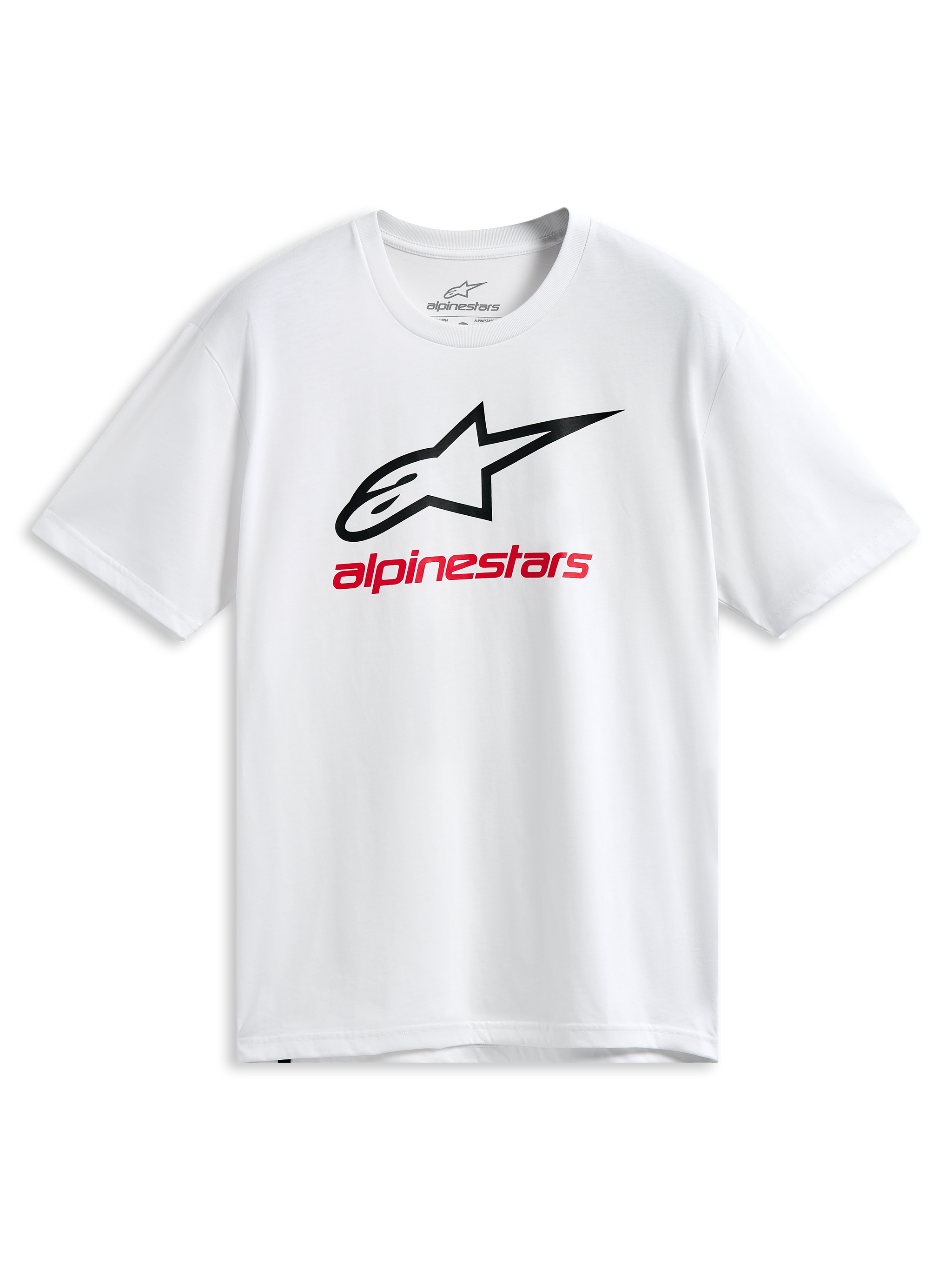 Alpinestars Always 2.0 CSF Tee, Short Sleeve T-Shirt, White, Black Outlined Astars Logo and Red Alpinestars Graphic, Casual Motorsport Sportswear