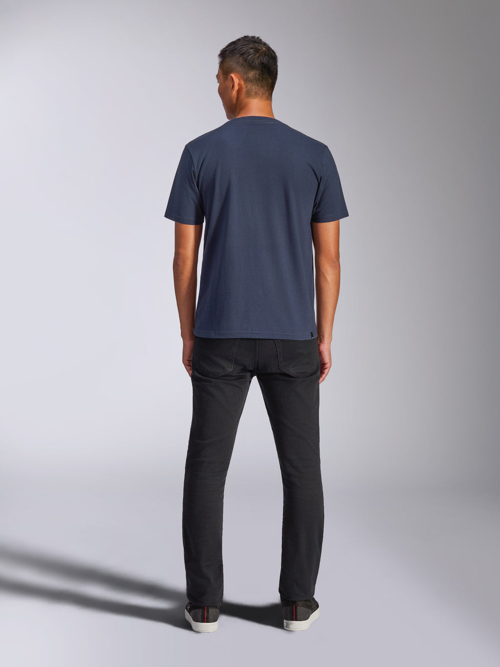 Alpinestars Blaze 2.0 CSF Tee, Short Sleeve T-Shirt, Navy Blue, Rear View, worn with black pants, casual motorsport streetwear