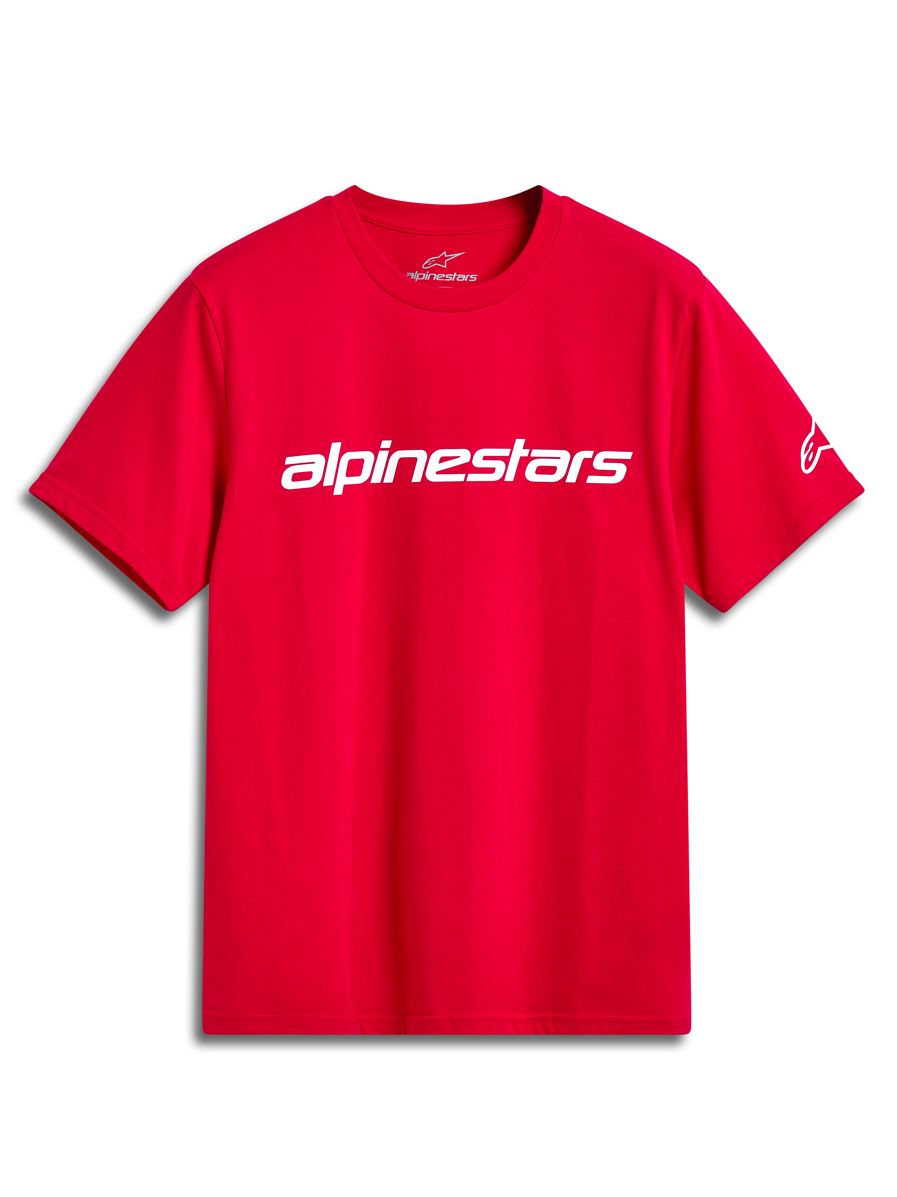 Alpinestars Linear Wordmark 2.0 CSF Tee, red short-sleeve sportswear t-shirt with a white chest logo.