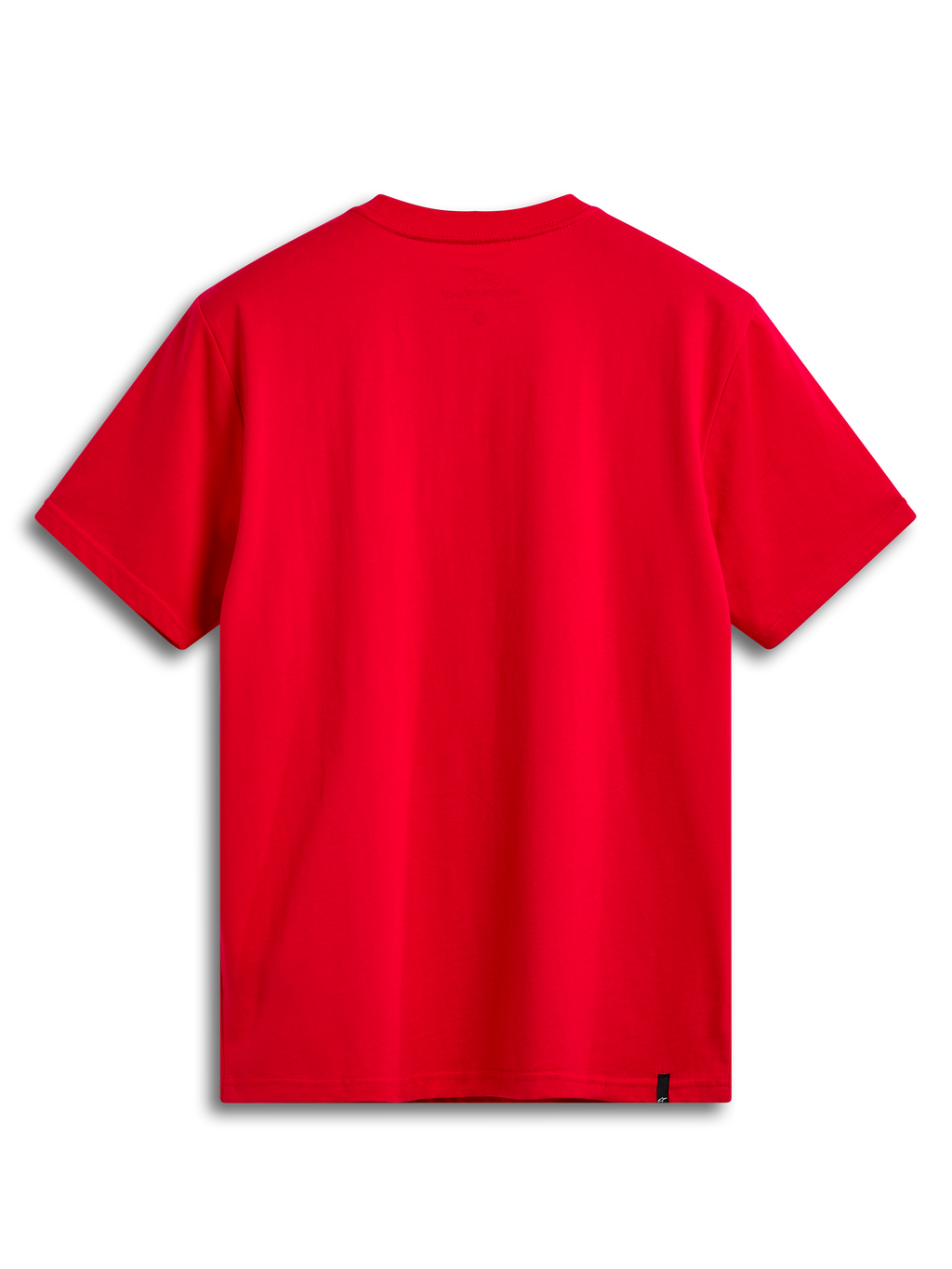 Alpinestars Linear Wordmark 2.0 CSF Tee, red short-sleeve sportswear t-shirt, back view showing internal neck print and external label