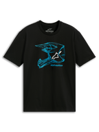 Alpinestars CSF Tee, T-shirt de manga curta, preta e azul, gráfico com o contorno de um capacete de MX em azul e logótipo branco, sportswear casual de desportos motorizados