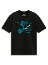 Alpinestars CSF Tee, Short Sleeve T-Shirt, Black and Blue, Blue MX helmet outline graphic with white logo, Casual Motorsport Sportswear