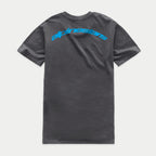 Alpinestars Horizon CSF Tee, T-shirt de manga curta, cinzento escuro, vista traseira com logótipo Alpinestars em arco azul sobre os ombros, roupa desportiva casual