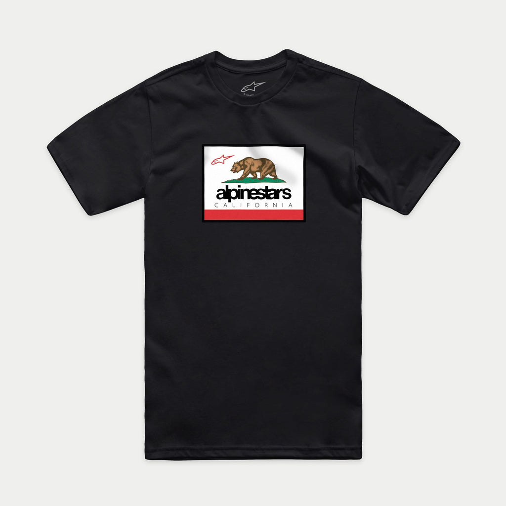 Alpinestars Cali 2.0 CSF Tee, Short Sleeve T-Shirt, Black, California-inspired graphic featuring a grizzly bear and Alpinestars logo, Casual Motorsport Sportswear