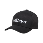 Alpinestars Blaze 2.0 Hat, boné de basebol estruturado, preto, logótipo bordado a branco na frente, pala curva, tecido de sarja elástica, acessório casual de motorsport