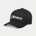 Alpinestars Blaze 2.0 Hat, boné de basebol preto, com pala curva e coroa estruturada, logótipo Astars branco texturado na frente, acessório de cabeça casual de estilo desportivo