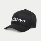 Alpinestars Blaze 2.0 Hat, boné de basebol preto, com pala curva e coroa estruturada, logótipo Astars branco texturado na frente, acessório de cabeça casual de estilo desportivo