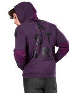Alpinestars Perpetuate Hoodie, Purple heather fleece, back view featuring large black 'A STARS' graphic and darker purple fabric blocking on elbows and hood, casual motorsport-inspired streetwear