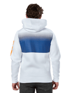 Alpinestars Specter Hoodie, branco, hoodie de streetwear casual com impressão em gradiente azul nas costas, logótipo laranja na manga, vista de costas