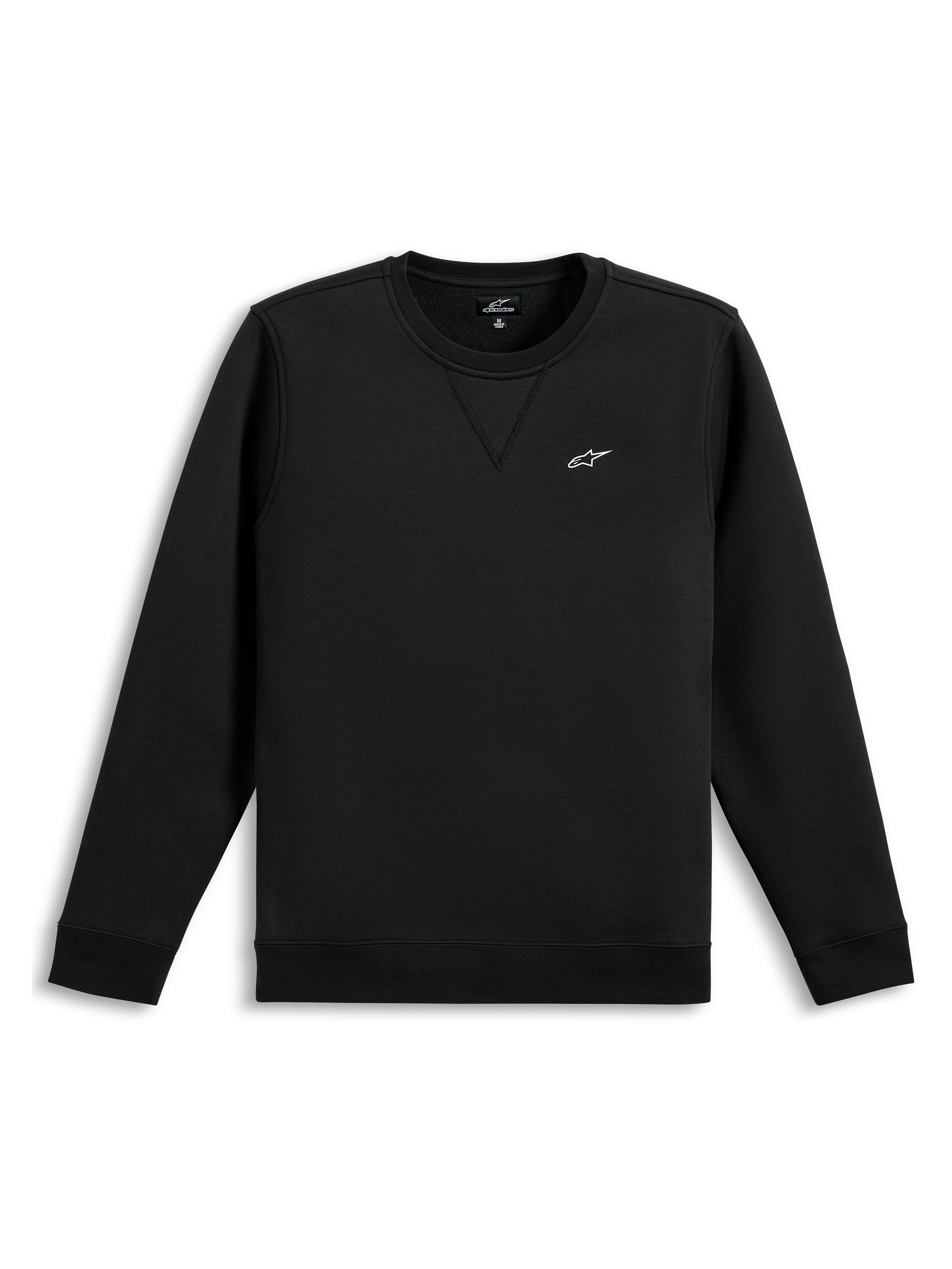 Alpinestars Sweatshirt Positive Crew, camisola preta sportswear com logótipo branco no peito e punhos e bainha canelados