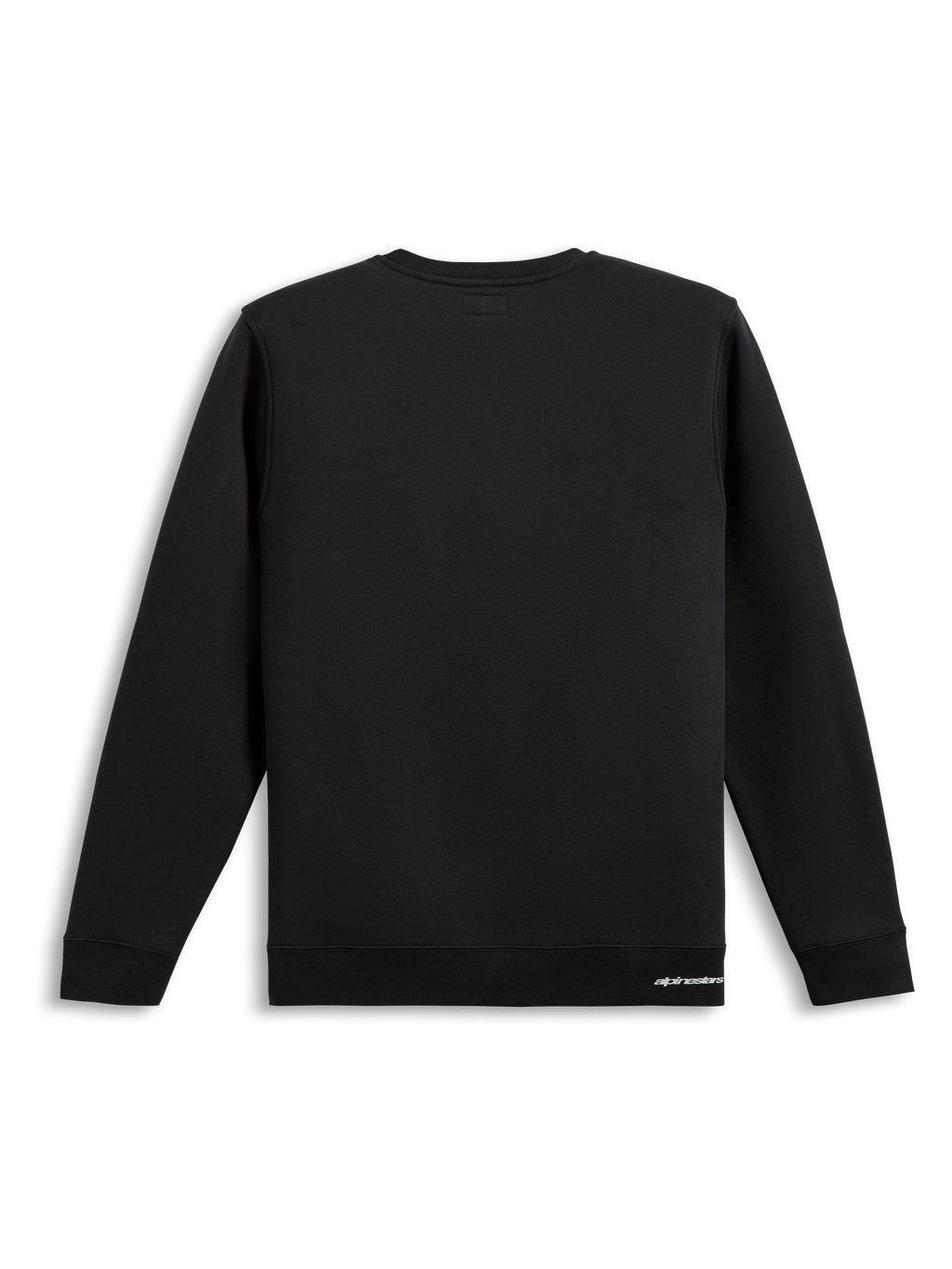Alpinestars Sweatshirt Positive Crew, camisola preta, vista traseira, design de pullover em algodão misto com bainha e punhos canelados, casual sportswear
