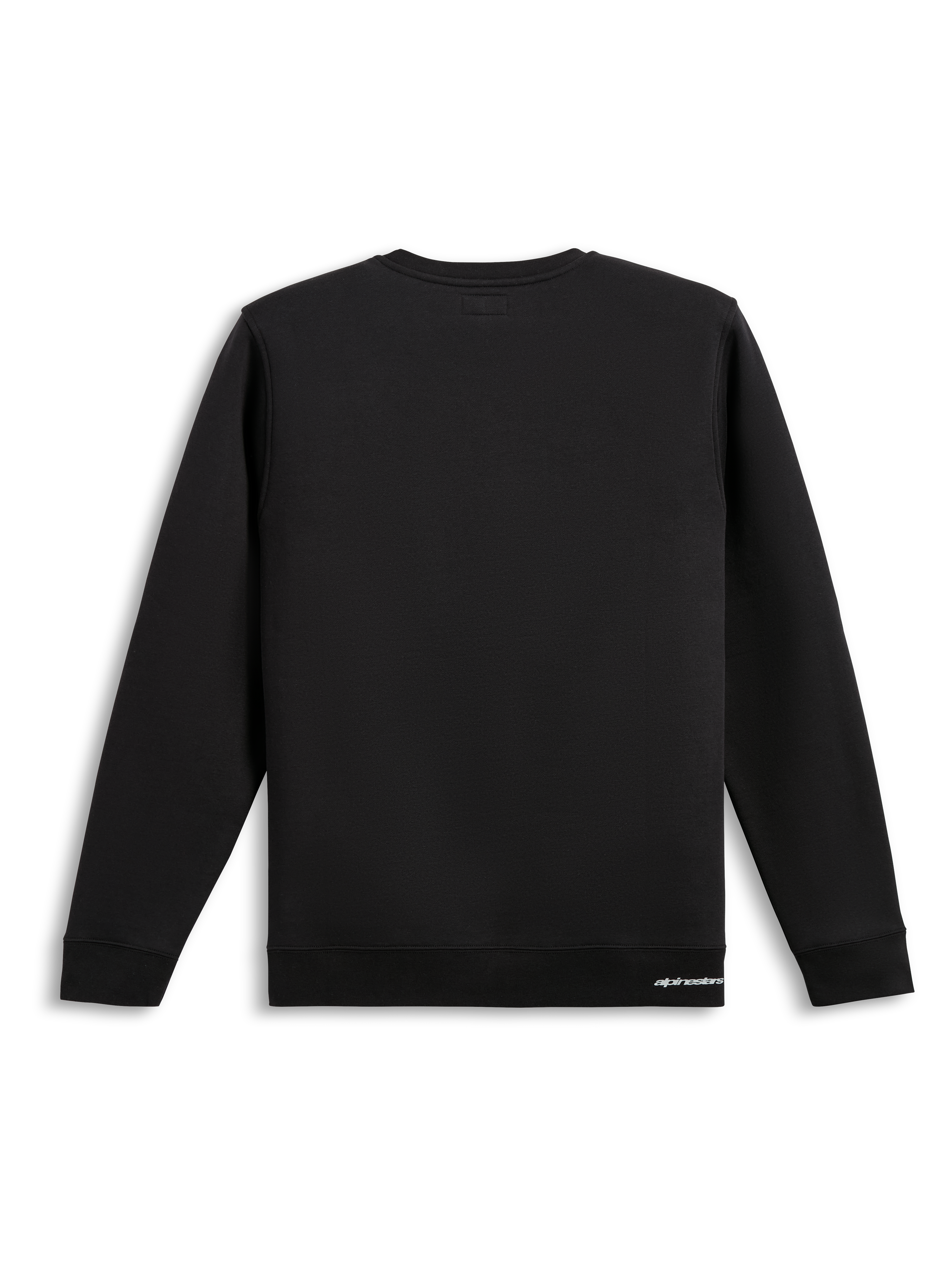 Alpinestars Sweatshirt Positive Crew, camisola preta, vista traseira, design de pullover em algodão misto com bainha e punhos canelados, casual sportswear
