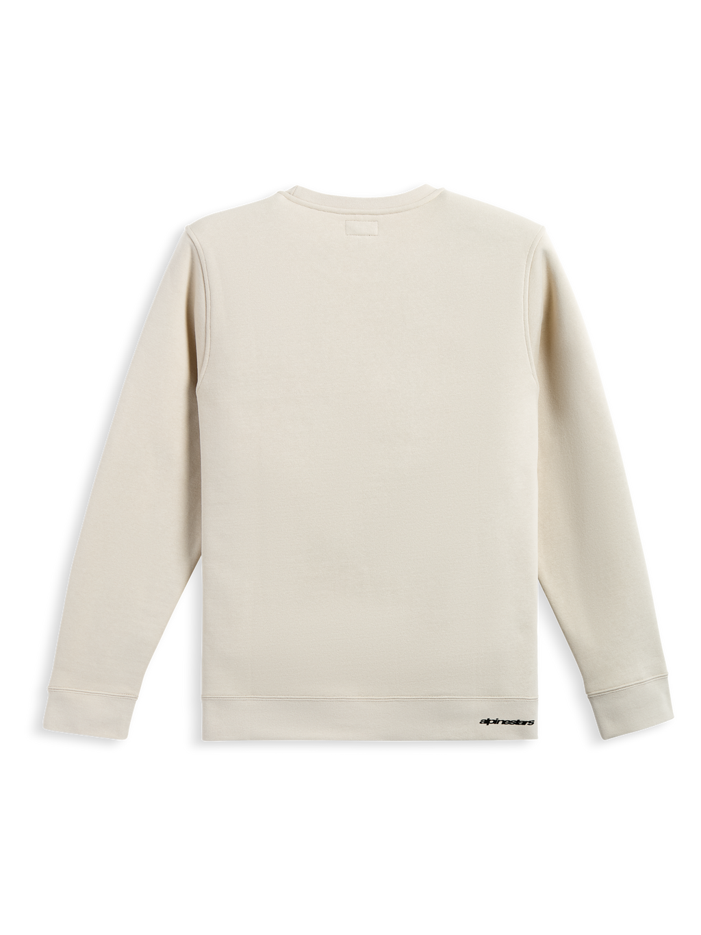 Alpinestars Positive Crew, camisola off-white, vista traseira mostrando um design de pullover em algodão e poliéster com marca subtil, casual sportswear