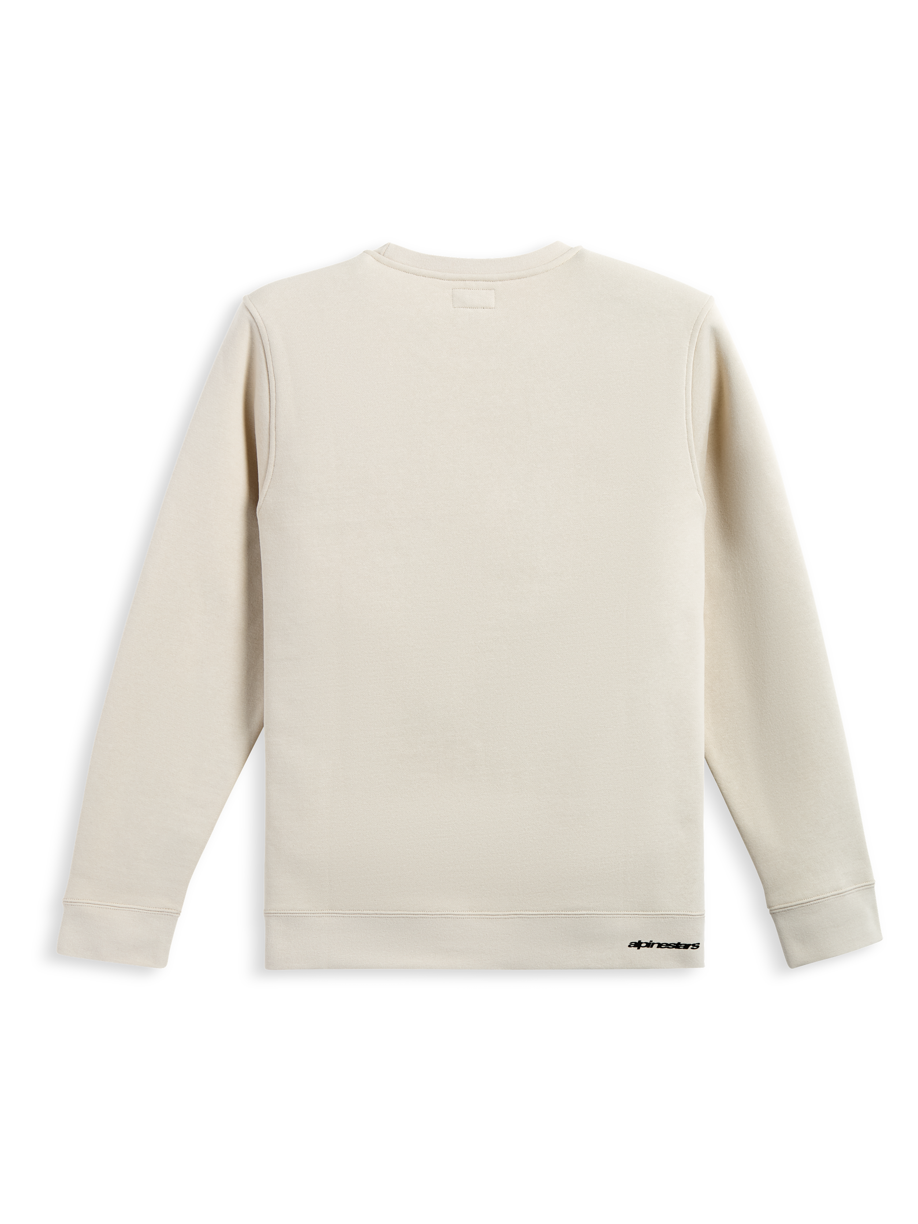 Alpinestars Positive Crew, camisola off-white, vista traseira mostrando um design de pullover em algodão e poliéster com marca subtil, casual sportswear