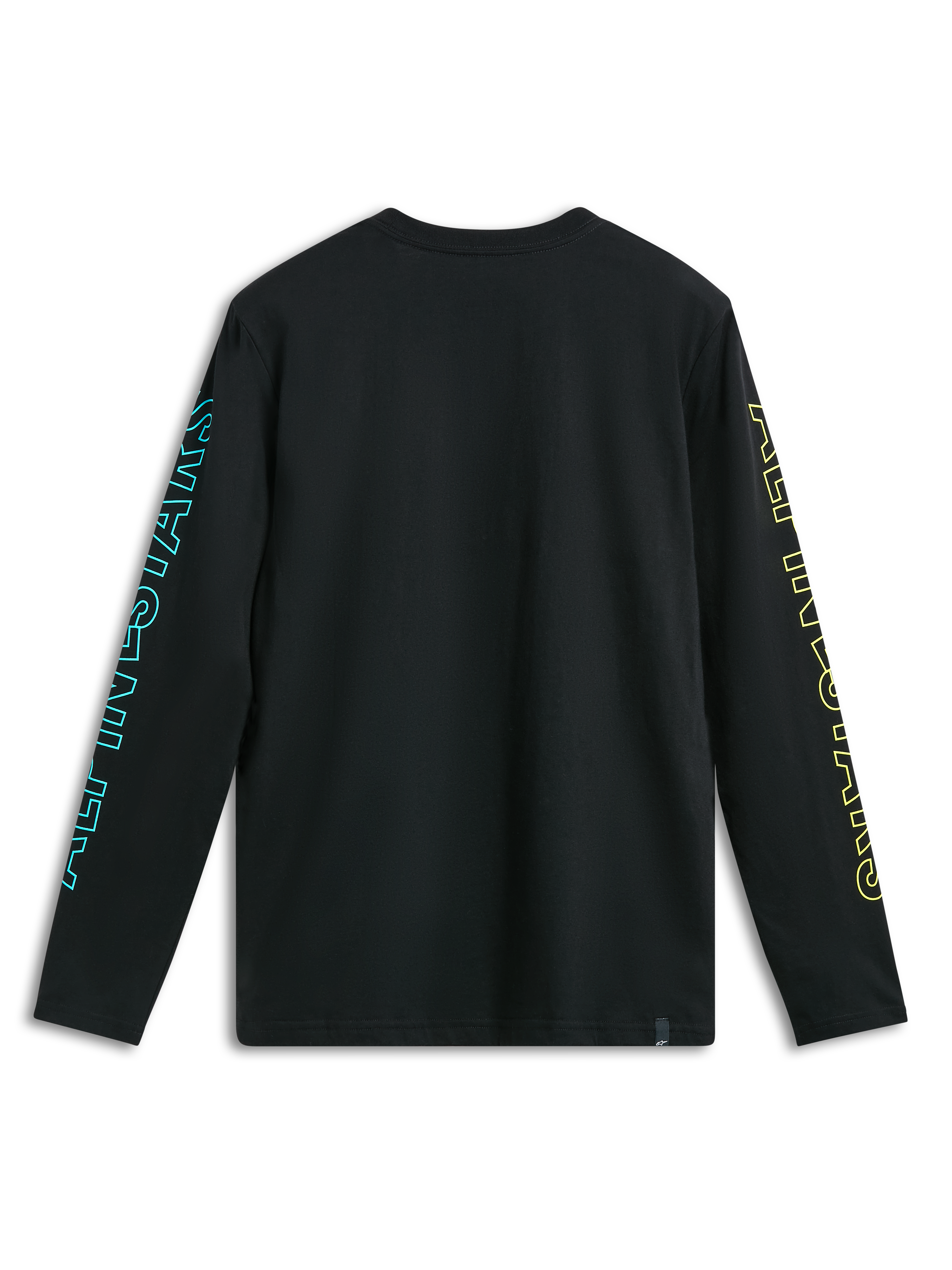 Alpinestars T-shirt Ayess CSF, t-shirt de manga comprida preta, vista traseira com gráficos impressos nas mangas, casual sportswear