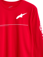 Alpinestars Committed CSF Tee, Long Sleeve T-Shirt, Red, White Astars Logo with Premium Racewear text and horizontal line, casual motorsport streetwear