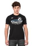 Alpinestars Semicircle CSF Tee, t-shirt de manga curta preta, gráfico curvo semicircular Alpinestars em branco e azul no peito, vestuário casual de motorsport