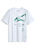 T-shirt Alpinestars Geografica CSF, t-shirt de manga curta, branca, com logótipo Astars frontal em verde e gráfico multi-tech, vestuário casual de motorsport