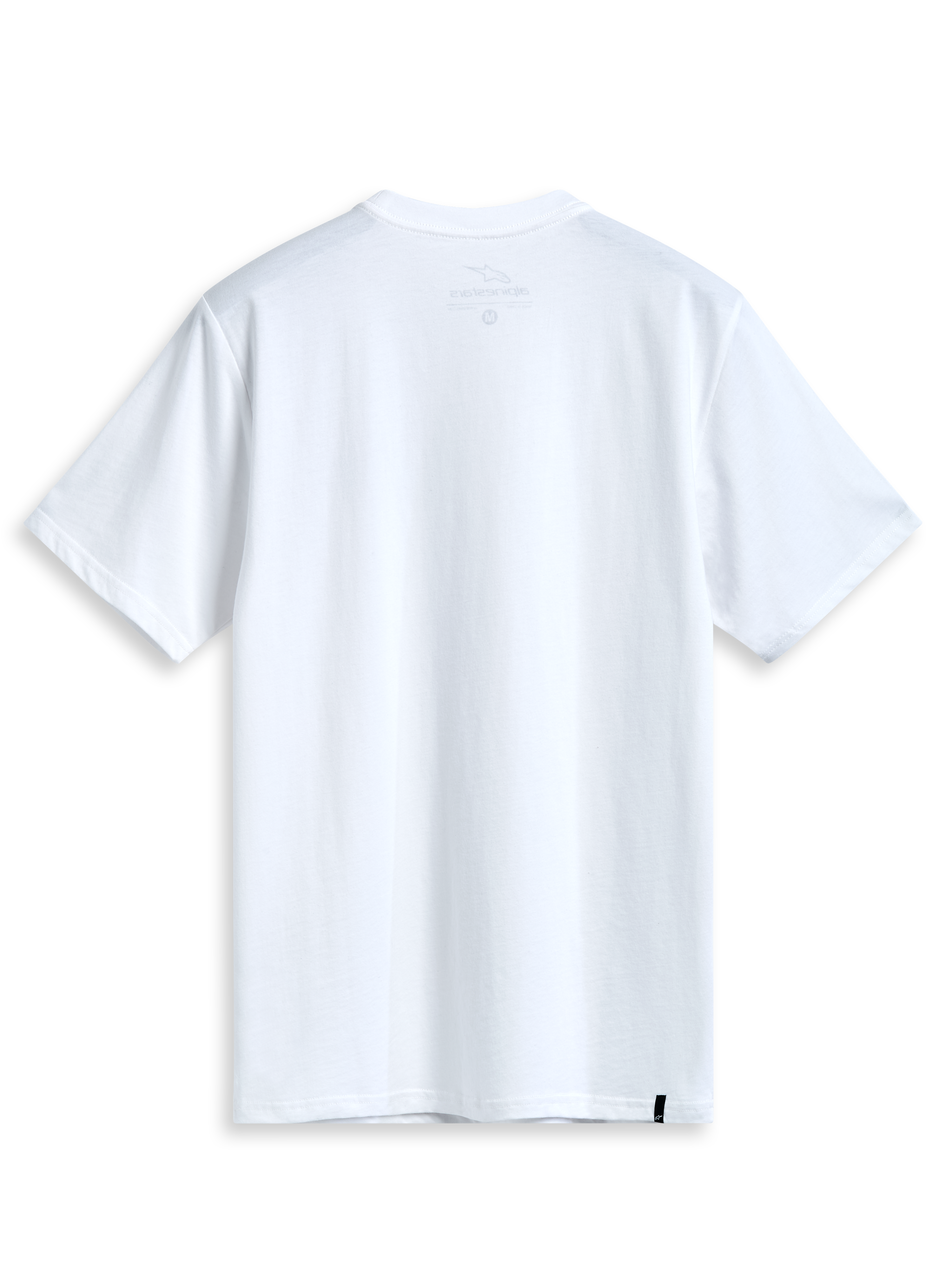 Alpinestars Geografica Csf Tee, t-shirt de manga curta, branca, vista traseira, design simples com pequena etiqueta tecida preta na bainha, streetwear casual de desportos motorizados