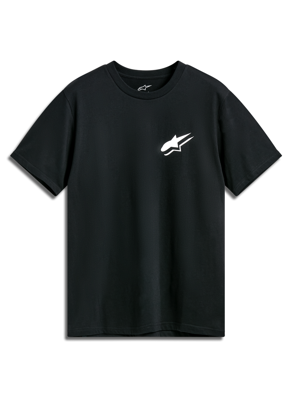 Alpinestars Formulate CSF Tee, t-shirt de manga curta, preta, logótipo Astars branco no peito, vestuário desportivo casual de motorsport
