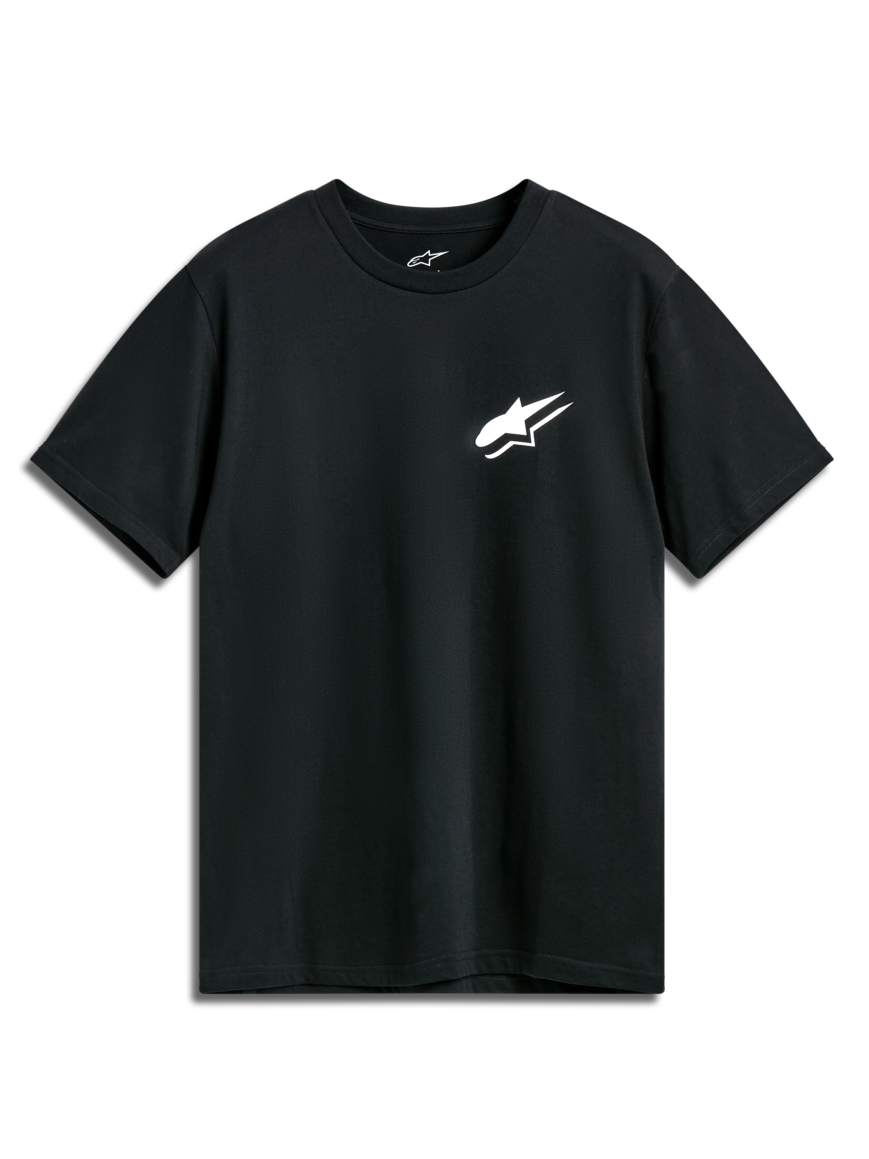 Alpinestars Formulate CSF Tee, t-shirt de manga curta, preta, logótipo Astars branco no peito, vestuário desportivo casual de motorsport
