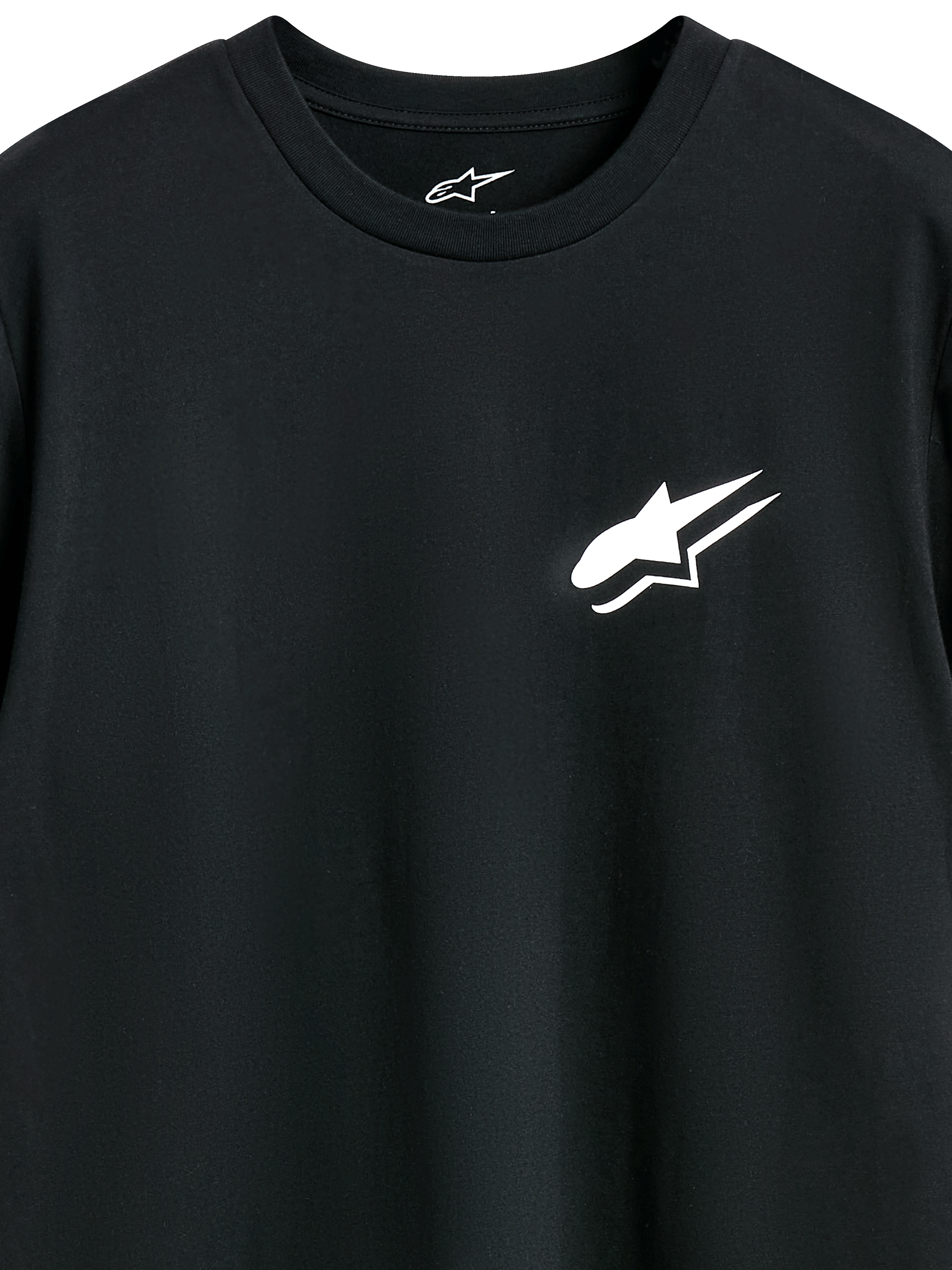 Alpinestars Formulate CSF Tee, t-shirt de manga curta, preta, logótipo Astars branco no peito, streetwear casual de desportos motorizados